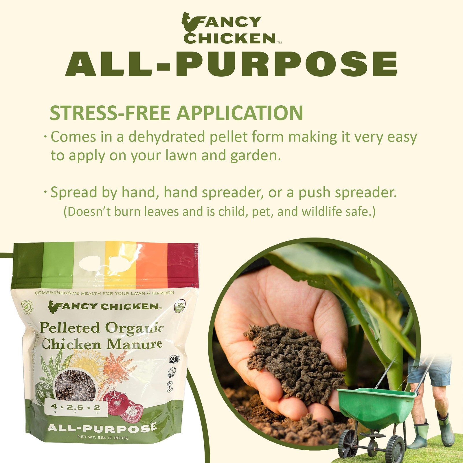 Fancy Chicken All-Purpose Pelleted Manure Plant Food for Lawn and Garden, 5lbs