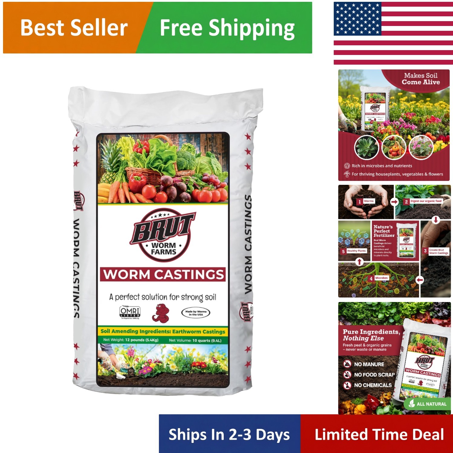 Elevate Your Plant Health with Brut Organic Worm Castings 12 LB for All Plants
