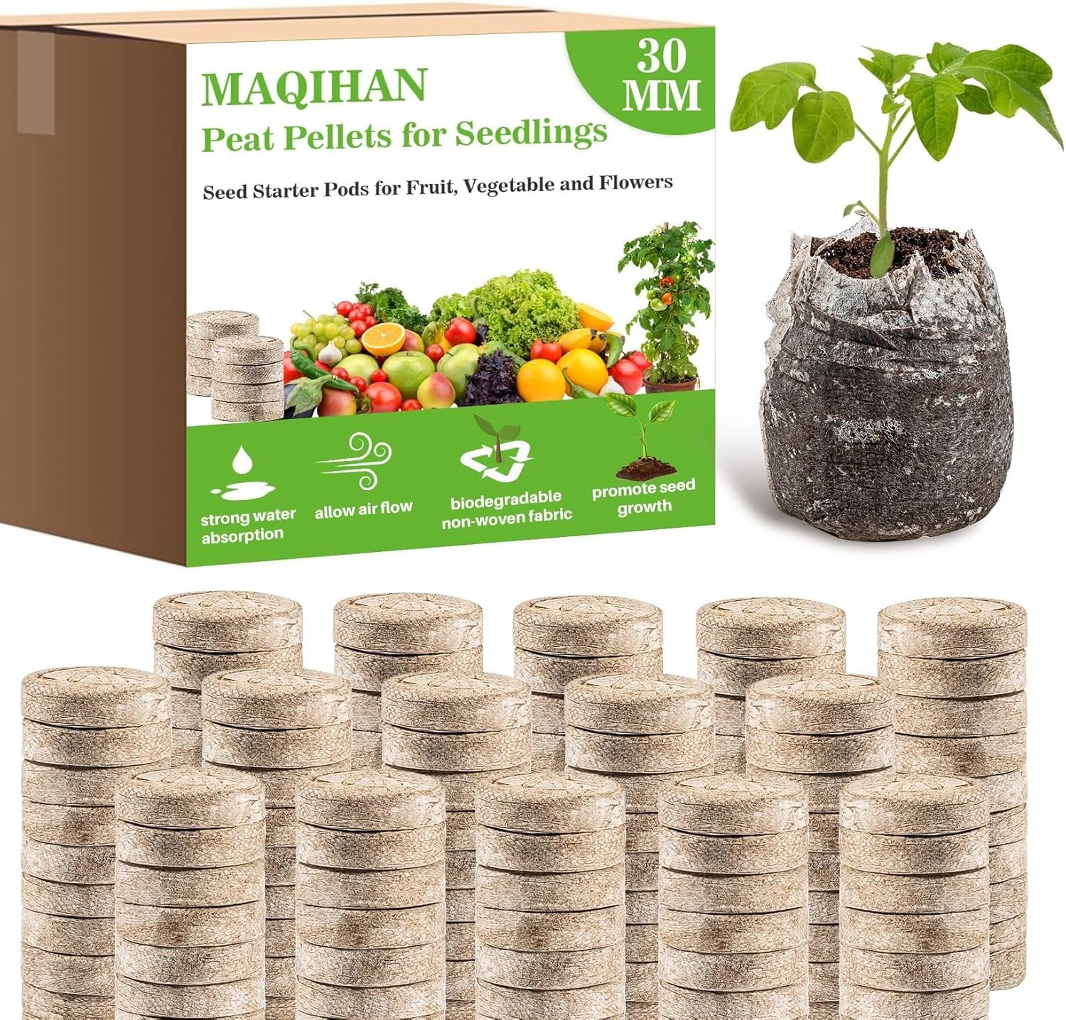 50PCS Peat Pellets for Seedlings – 30MM Seed Starter Pellets Peat Pods for Start