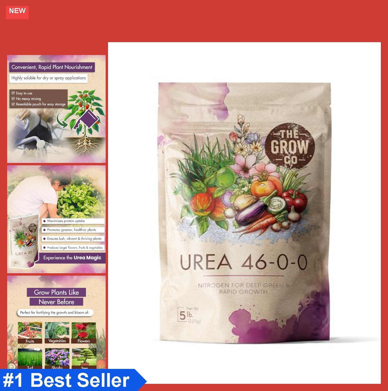 5 lb Urea Fertilizer 46-0-0 High Nitrogen Plant Food for Grass Vegetables