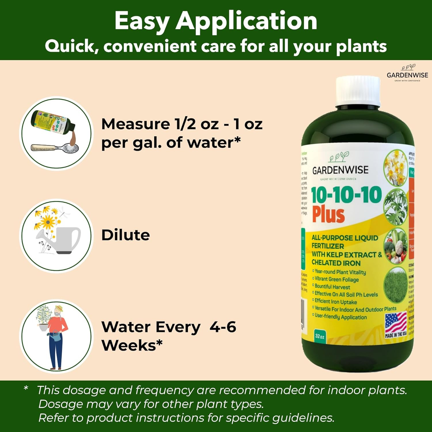 GARDENWISE 10-10-10 All Purpose Plant Food – Liquid Fertilizer with Seaweed Kelp