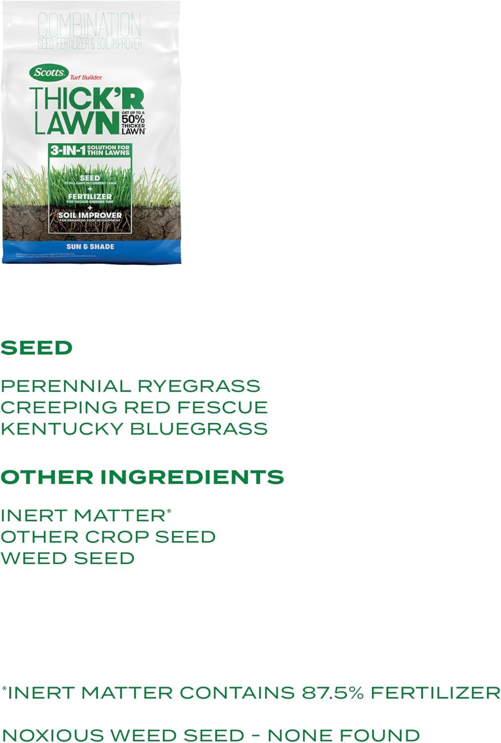 Scotts Turf Builder Thick’R Lawn Sun & Shade, 40 Lbs. | Combination Grass Seed,