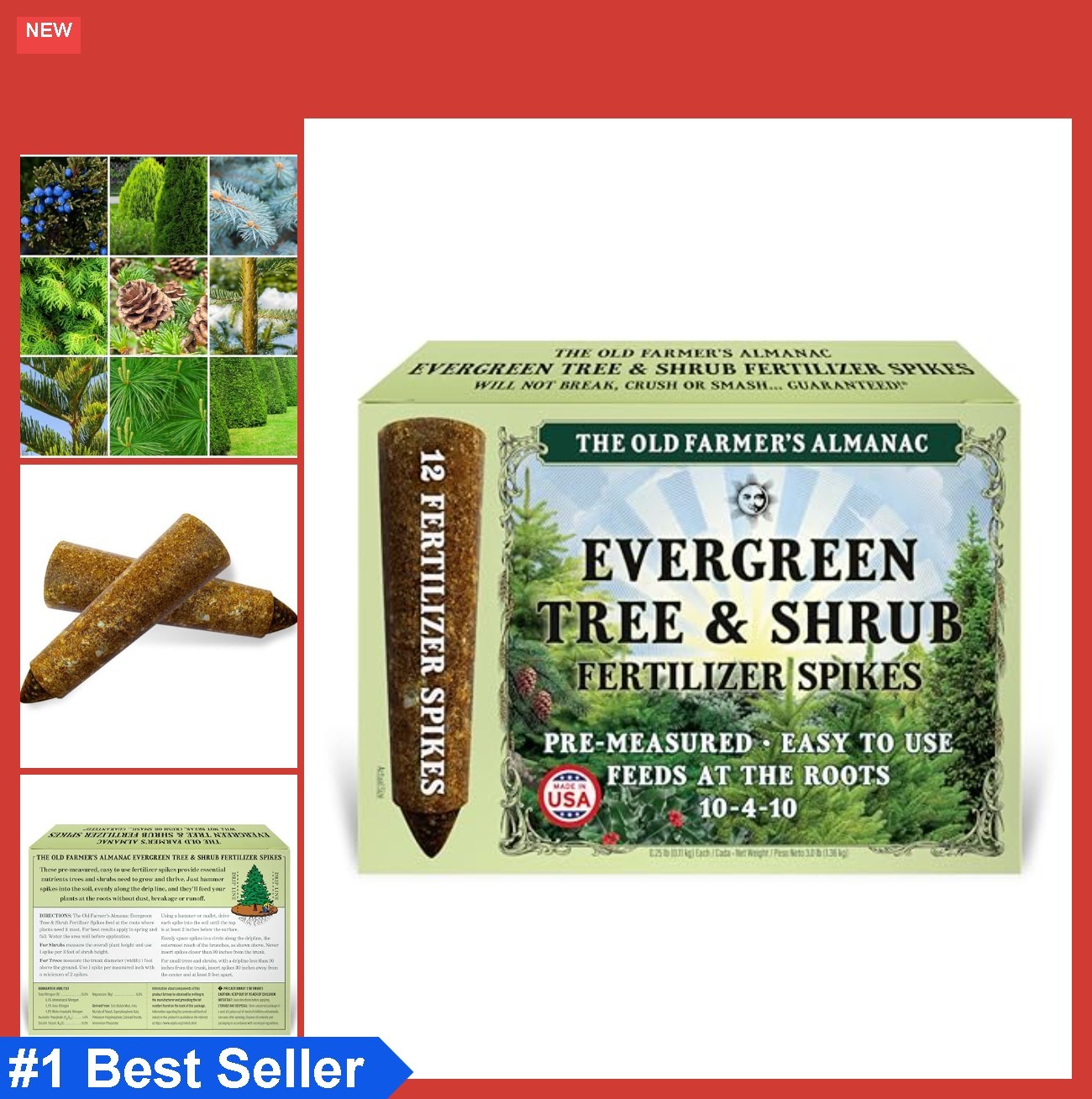 Fertilizer Spikes 12 Count 10-4-10 NPK Evergreen Tree And Shrub Plant Food