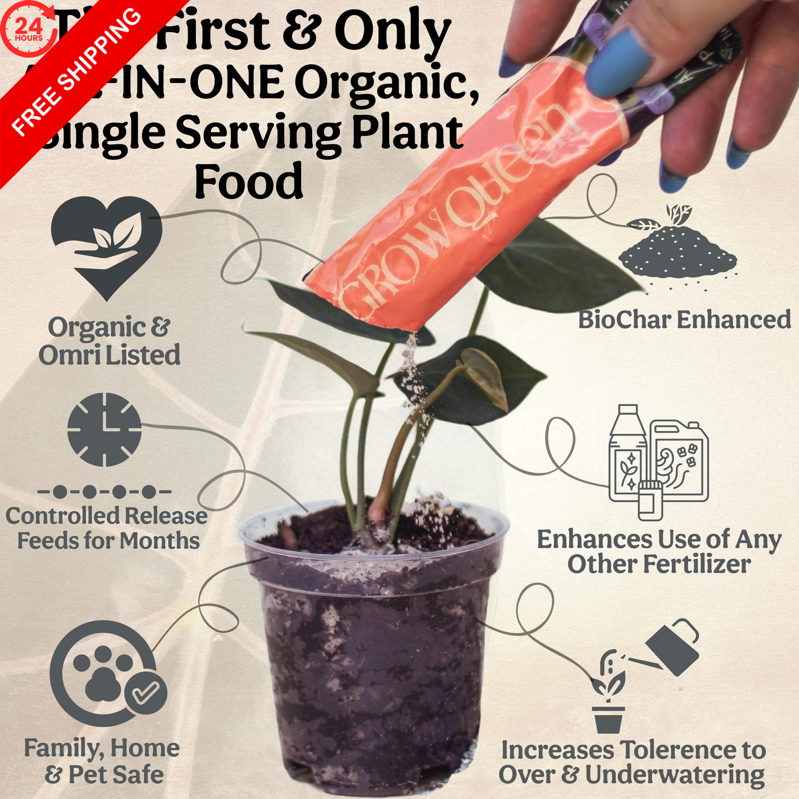 Grow Queen All-in-One Complete Organic Plant 7 Pack Single Servings (0.28 lb)