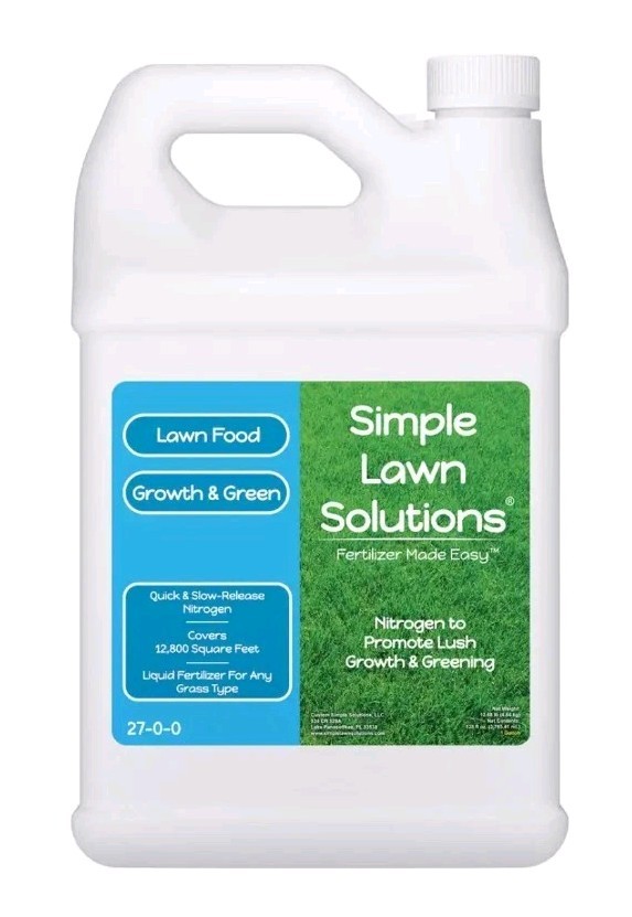 Simple Lawn Solutions 27–0–0 Liquid Lawn Fertilizer, 12,800sq Ft, 1 Gallon, NEW