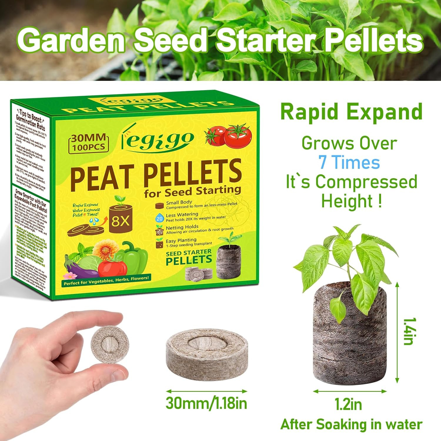 100 Pcs 30Mm Peat Pellets Seed Starter Soil Pods- Seedling Soil Block Peat Pods