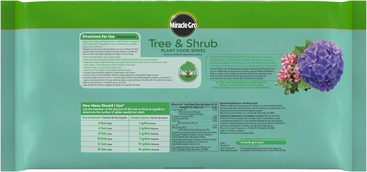 Miracle-Gro 4851012 12-Count Pack of Tree & Shrub Plant Food Fertilizer Spikes