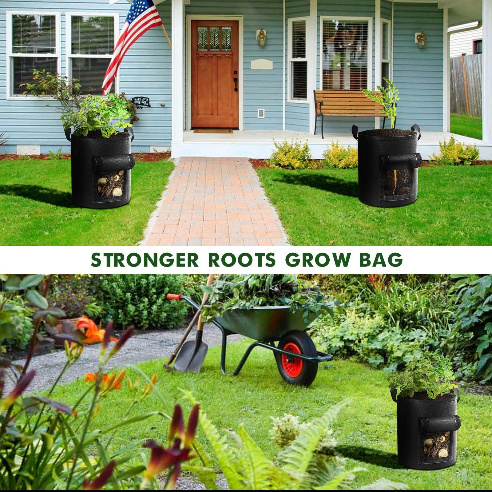 Potato Grow Bags 5-Pack 10 Gallon Garden Planting Reinforced Handles