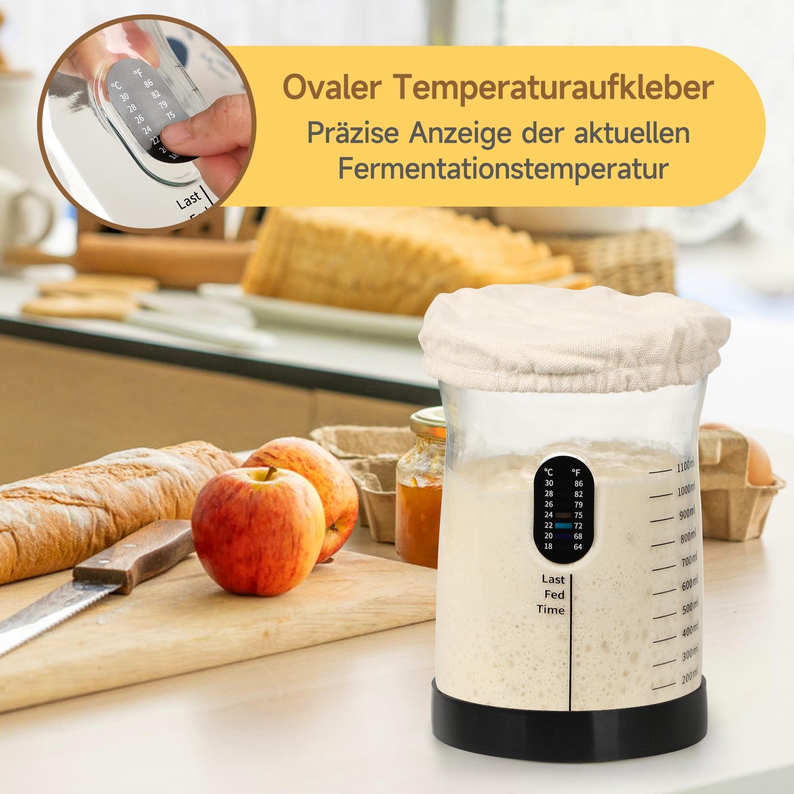 COCO BIRD 2-PACK Sourdough Starter Jar Kit,50oz Wide Mouth,Thermometer | Clas…