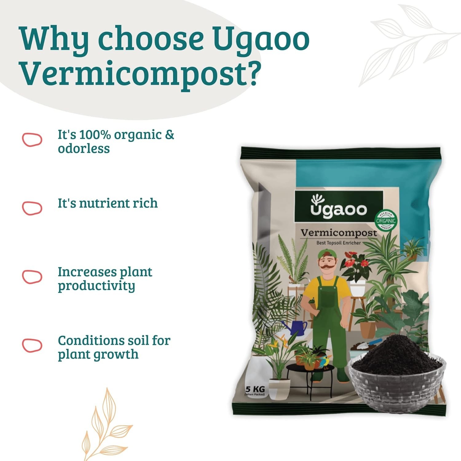 Ugaoo Organic Vermicompost Fertilizer for Plants – 5 Kg |