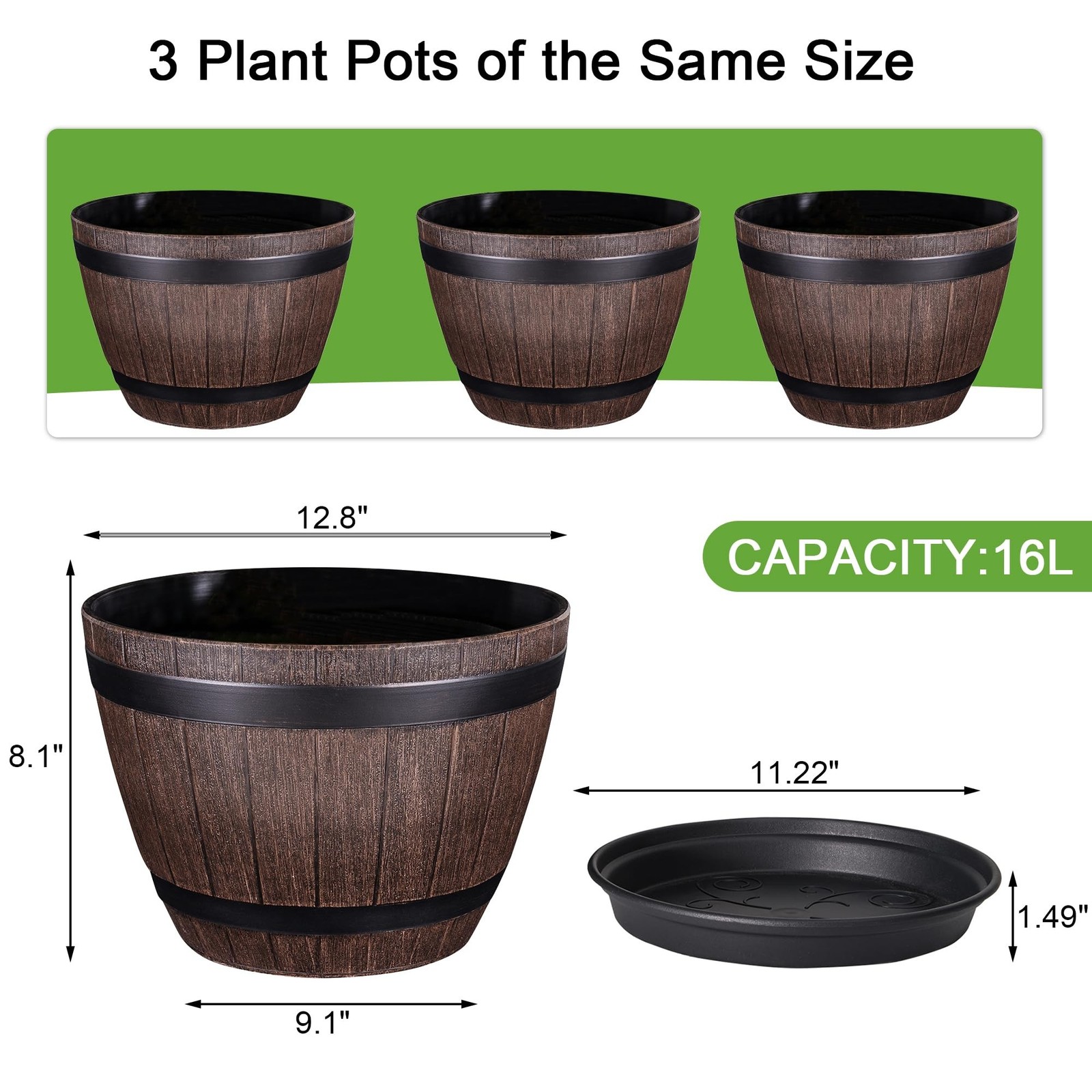 VECELO Plant Pots with Drainage Holes & Saucer, 13 Inch Flower Pots with Tray…