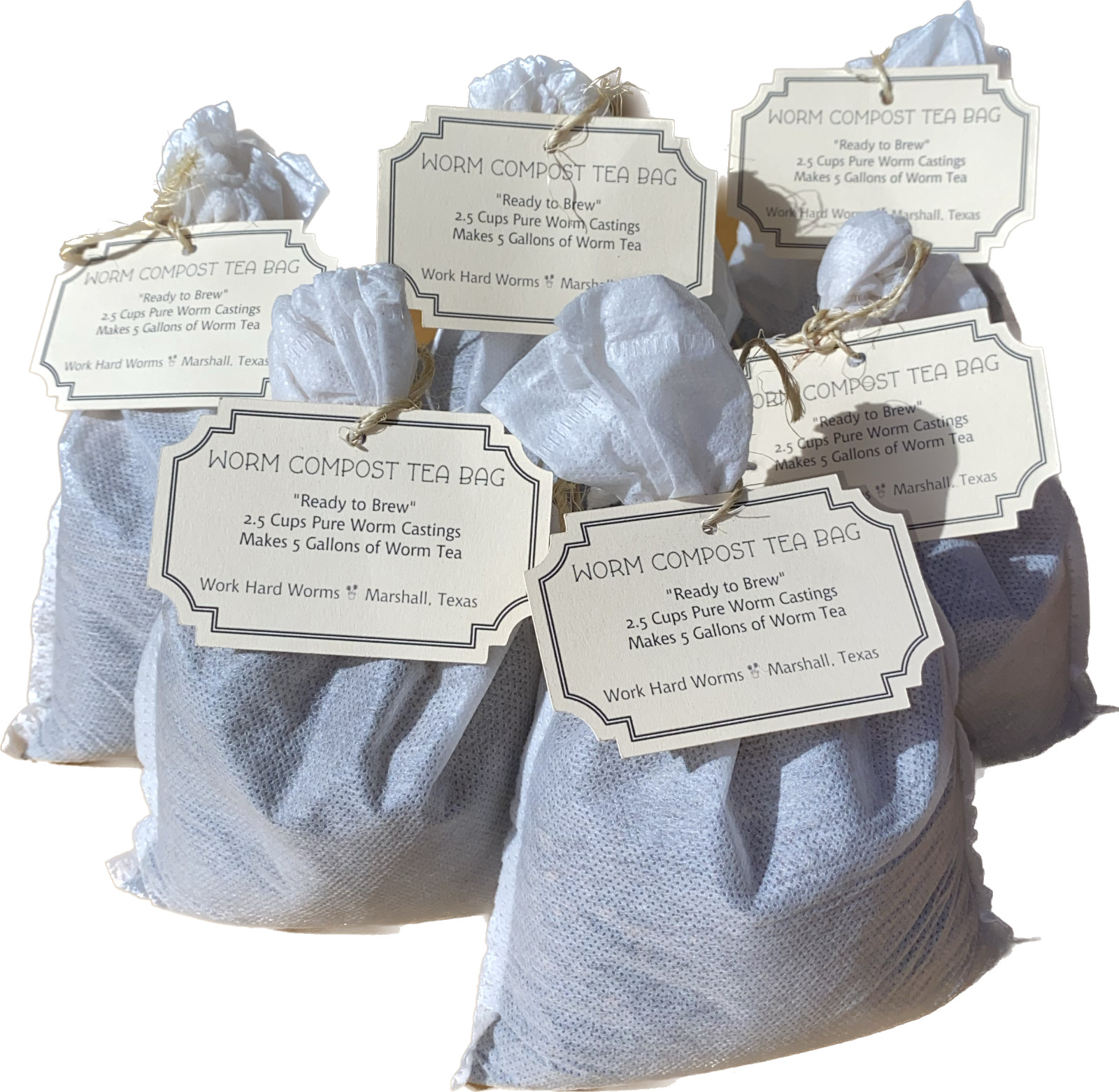 Worm Compost Tea Bags, 2.5-cups, 1/3/6 bags, “Ready to Brew”, Natural Fertilizer