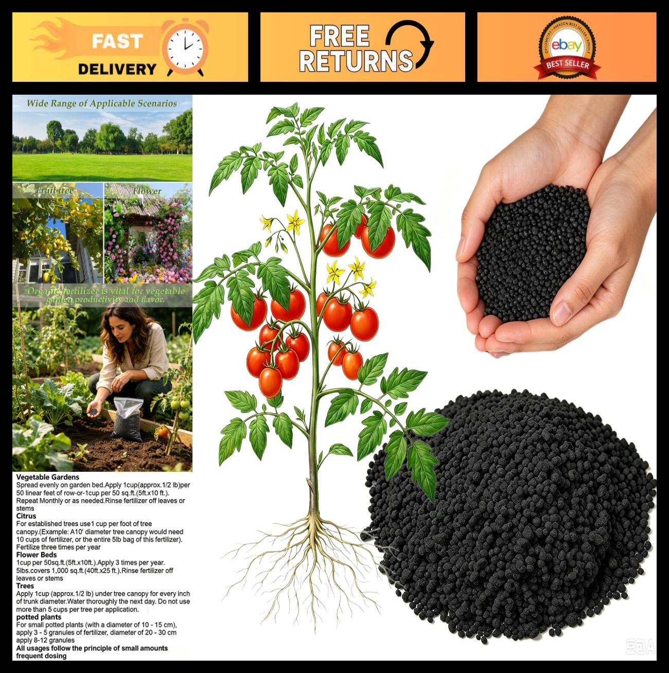 Organic Tomato Fertilizer 15-5-10 with Calcium for Root & Fruit Growth, 12 LB