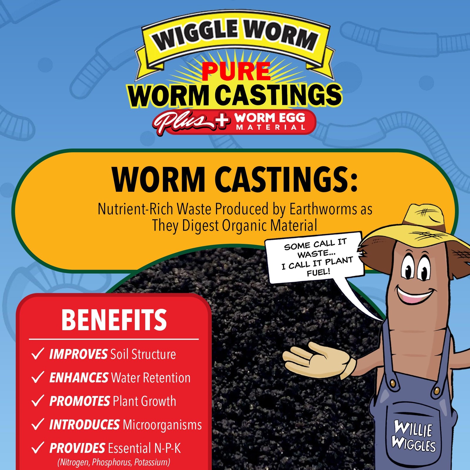 100% Pure Worm Castings Plus Worm Egg Material, 40lbs – Fertilizer and Soil A…