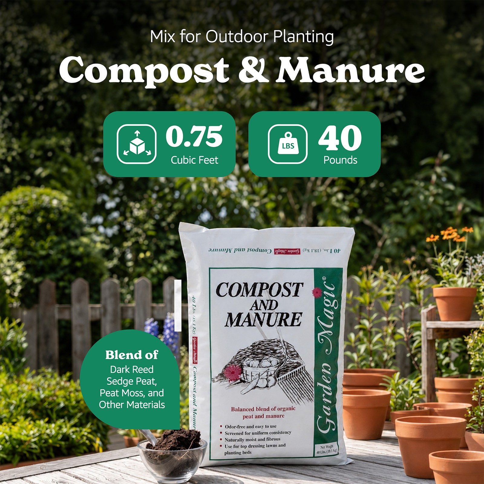 Michigan Peat 5240 Lawn Garden Compost and Manure Blend, 40 Pound Bag (10 Pack)