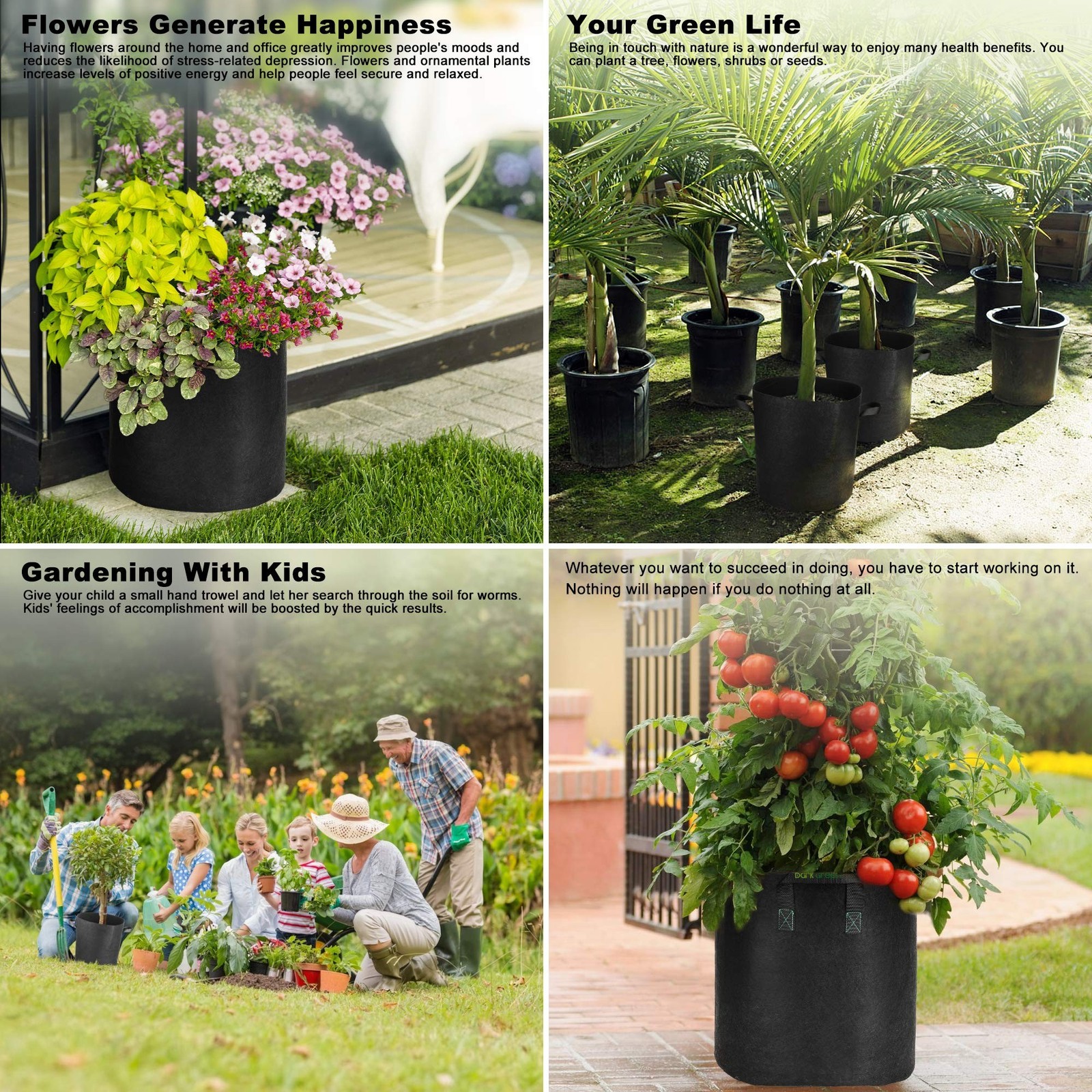GreenTiger Tall Grow Bags, 8-Pack 7 Gallon Grow Pots with Handles, Improved 3…