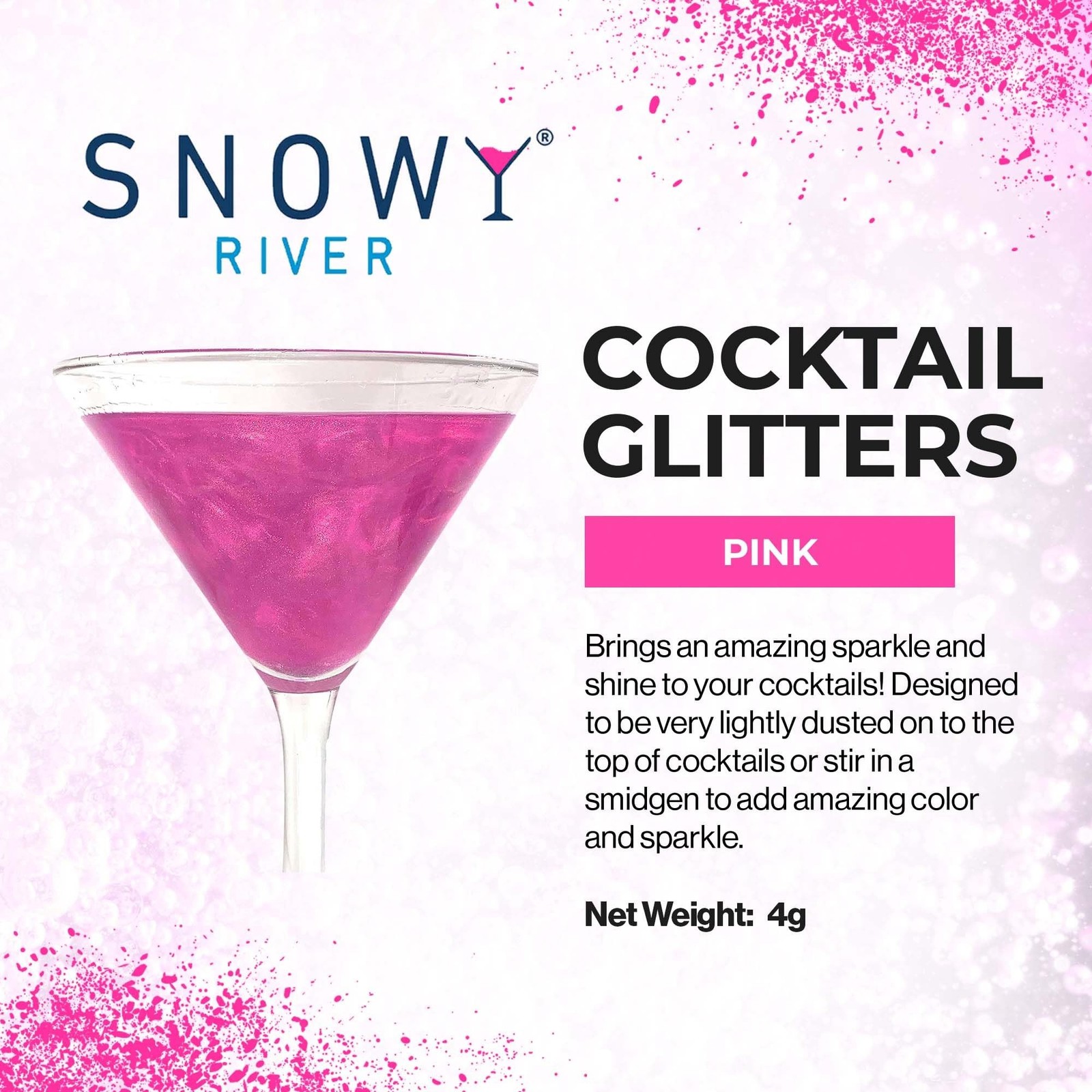 Snowy River Edible Pink Cocktail Glitter – All Natural Edible Beverage Glitte…