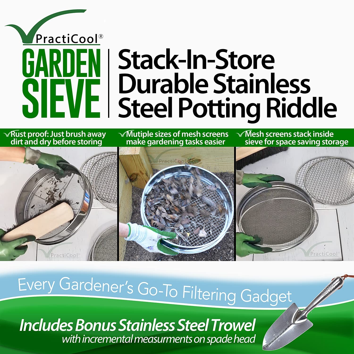 Practicool Garden Potting Mix Sieve – Stainless Steel Riddle – Soil sifting…