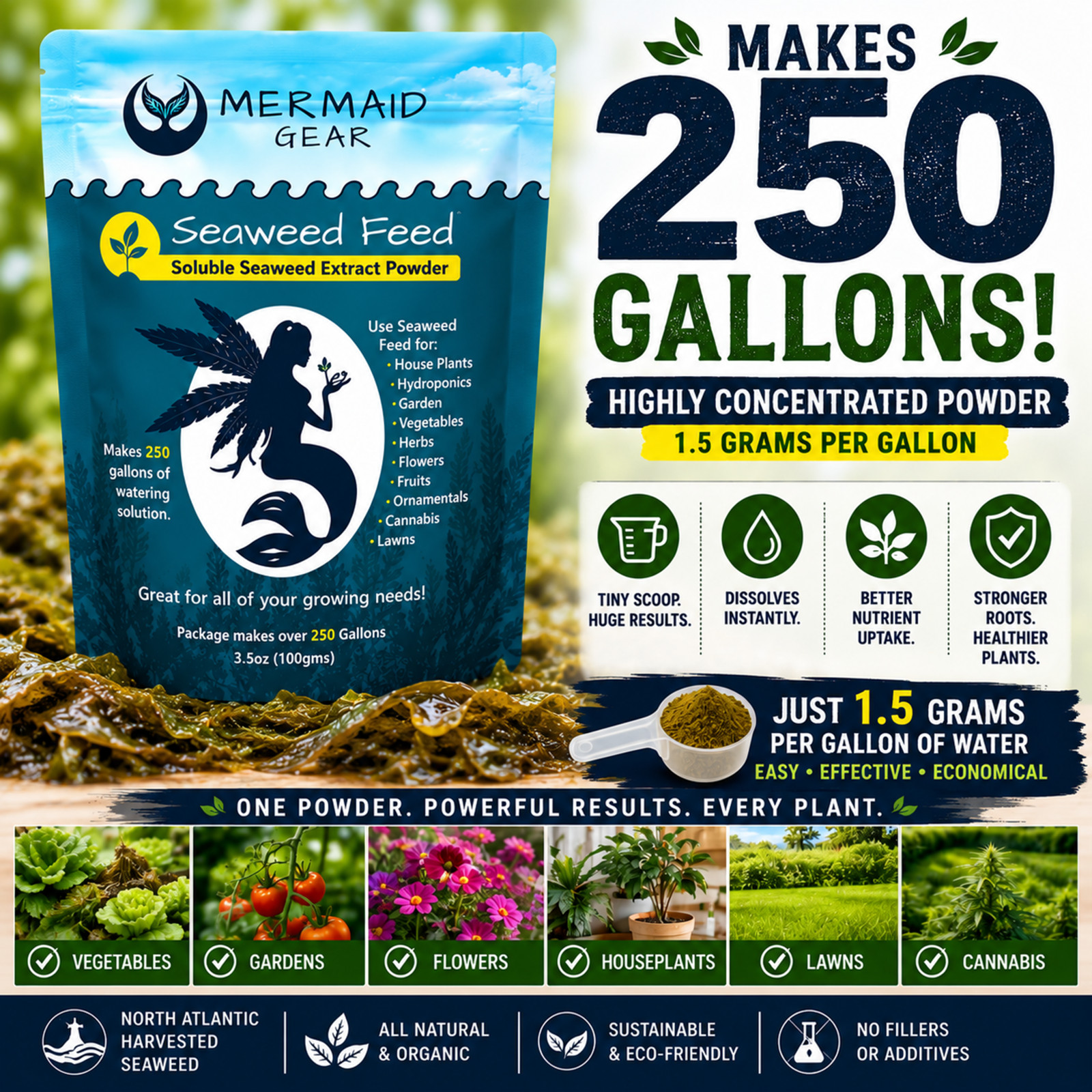 Seaweed Fertilizer 100% Organic Kelp Hydroponic Soil Garden Lawn Flowers Plants