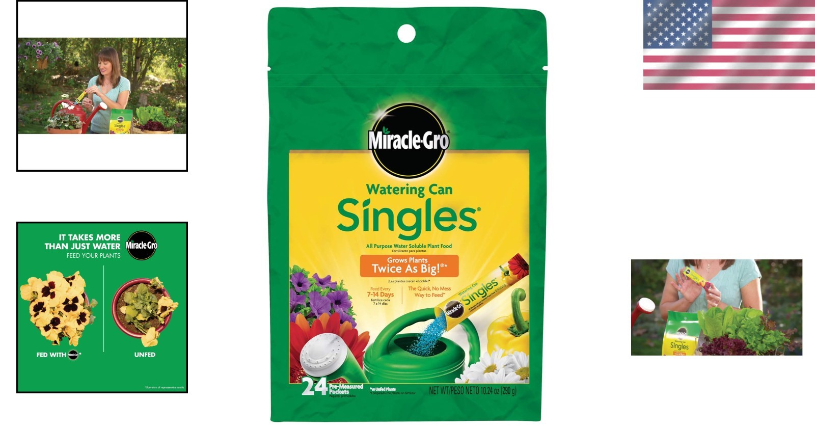 Miracle-Gro Watering Can Singles – 24 Pre-Measured Plant Food Packets 10.24oz