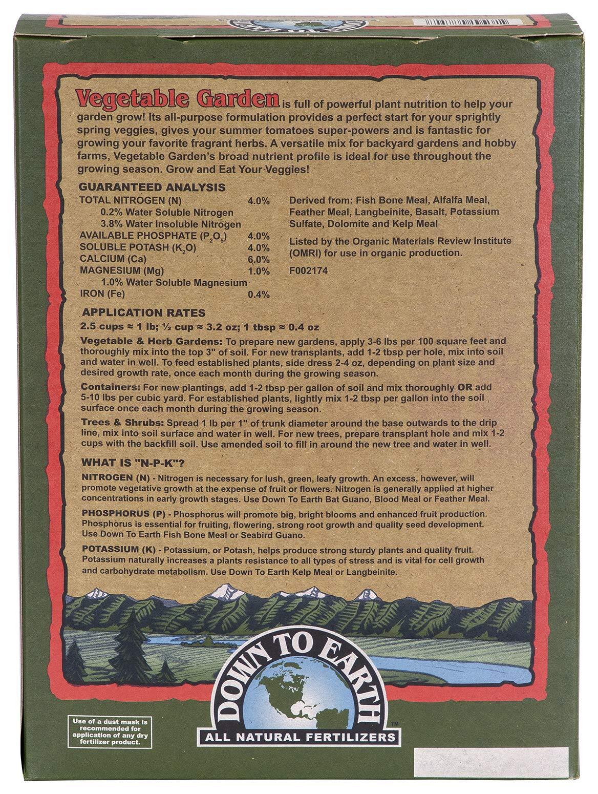 Down to Earth Organic Vegetable Garden Fertilizer 4-4-4 5lb