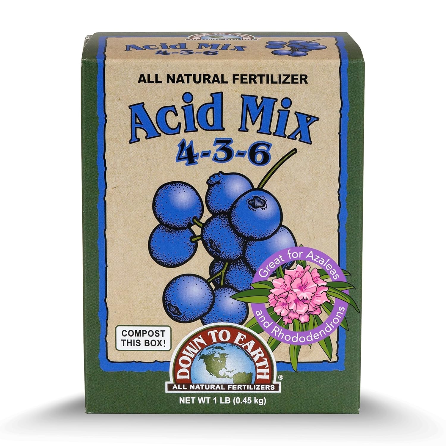 Down To Earth Acid Mix 1lb 4-3-6 Blueberry Azalea Rhododendron Plant Food