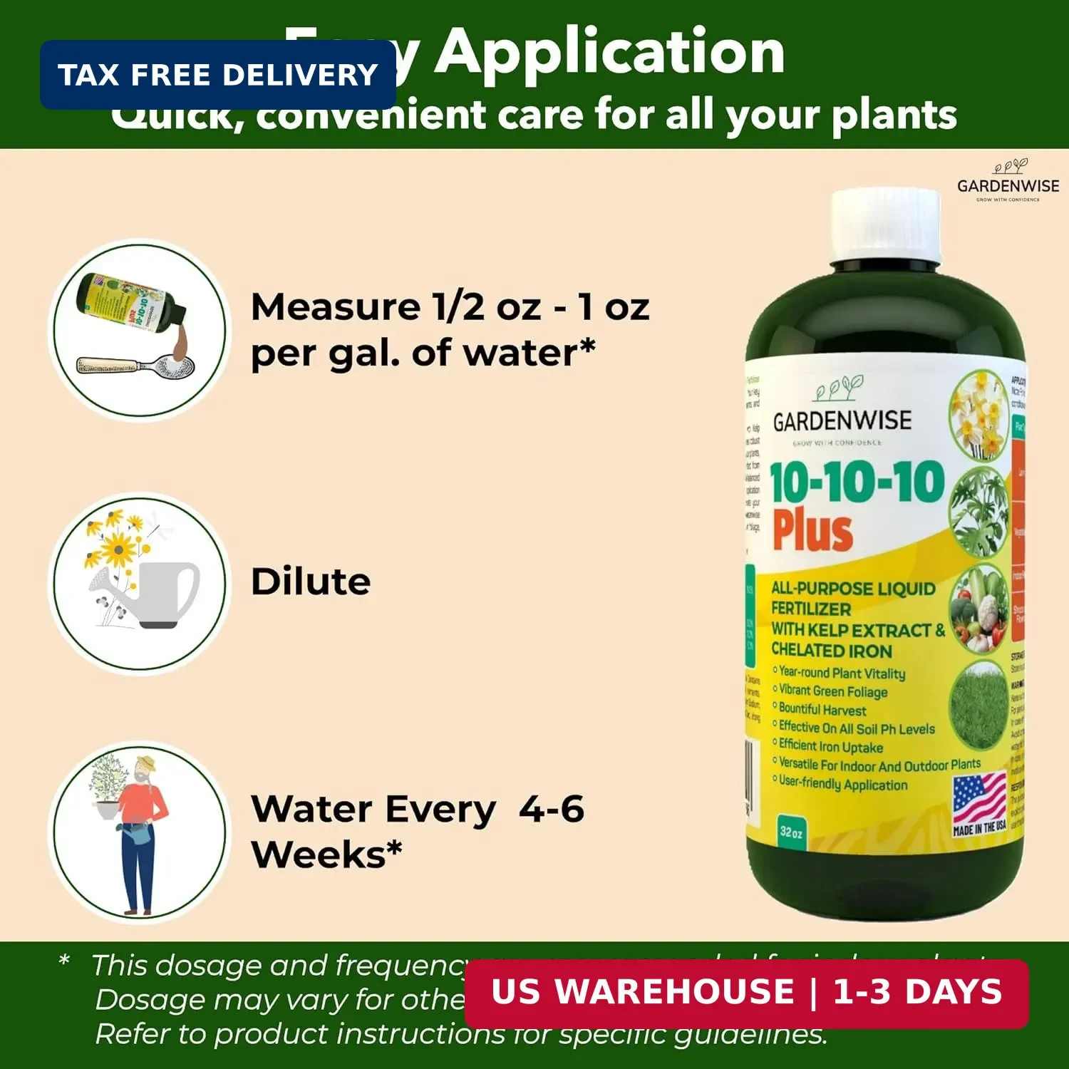 GARDENWISE 10-10-10 All Purpose Plant Food – Liquid Fertilizer with Seaweed Kelp