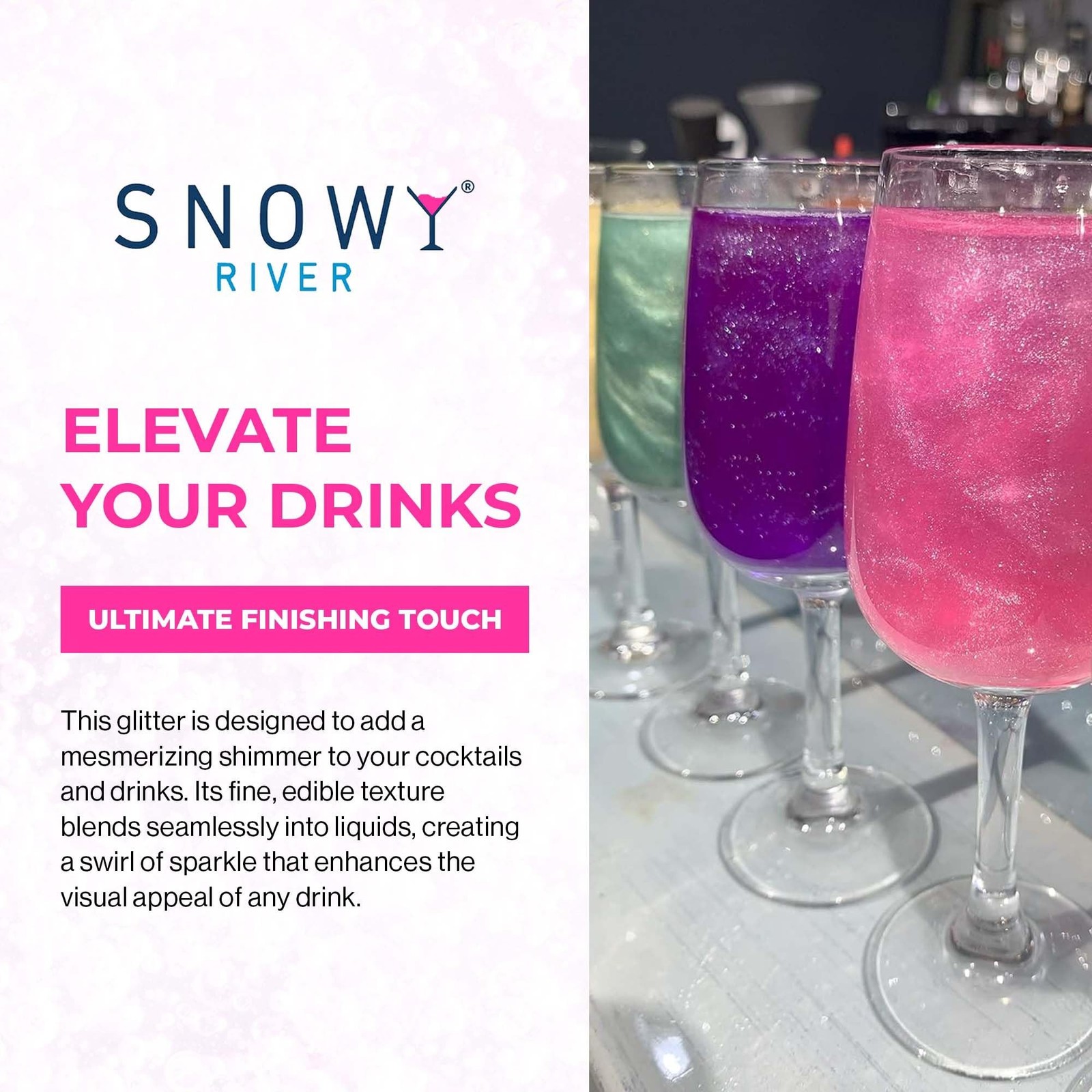 Snowy River Edible Pink Cocktail Glitter – All Natural Edible Beverage Glitte…