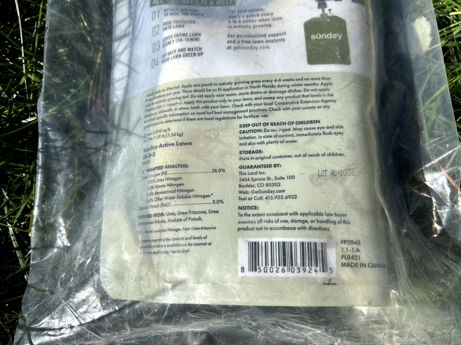 Sunday – Active Lawn (5000 sq ft., Net Contents 42.3 fl oz)