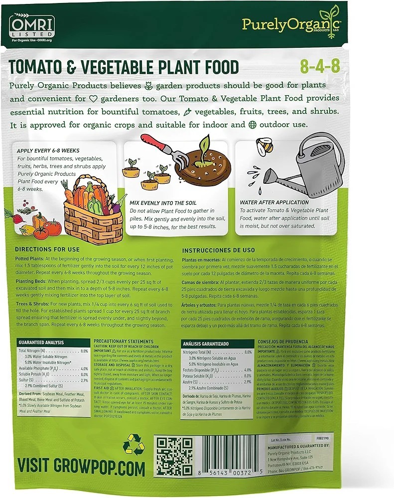 8-4-8 Purely Organic Tomato & Vegetable Plant Food, Natural & Organic Fertilizer