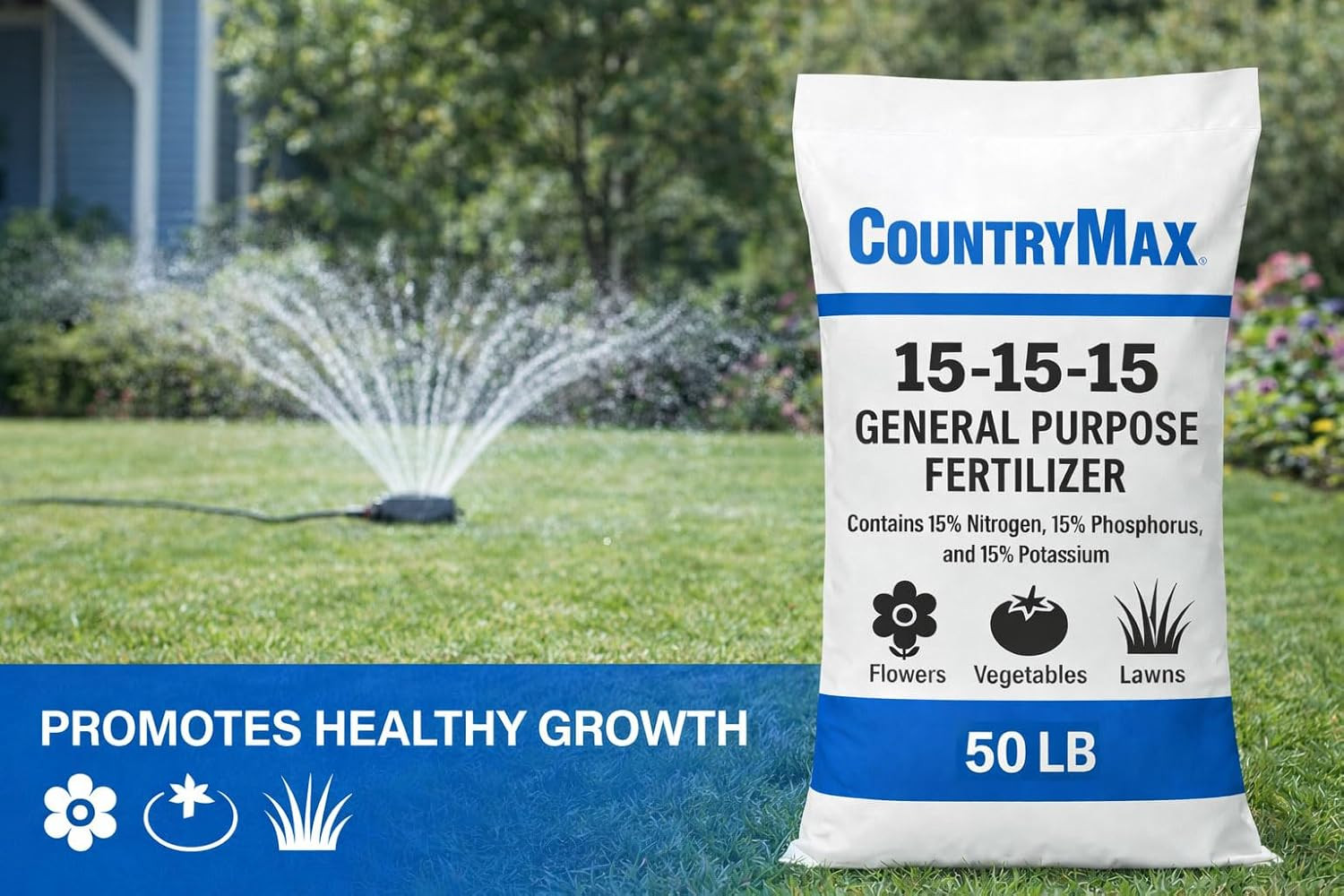 15-15-15 All Purpose Fertilizer, 50 Lb Bag, Balanced Nutrition for Flowers & Veg
