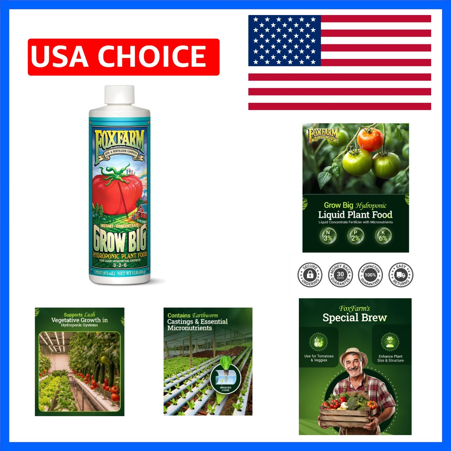 Grow Big Hydroponic Plant Food – 3-2-6 Liquid Plant Fertilizer for Lush Veget…