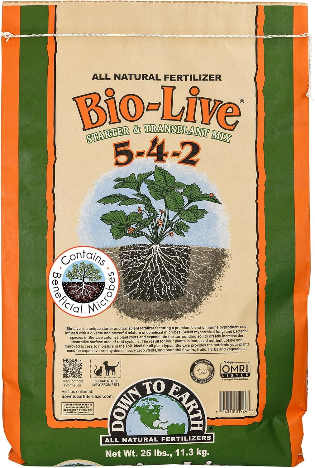 Organic Bio-Live – 5-4-2, 25 Lb | Starter & Transplant Mix with Mycorrhizal Fung