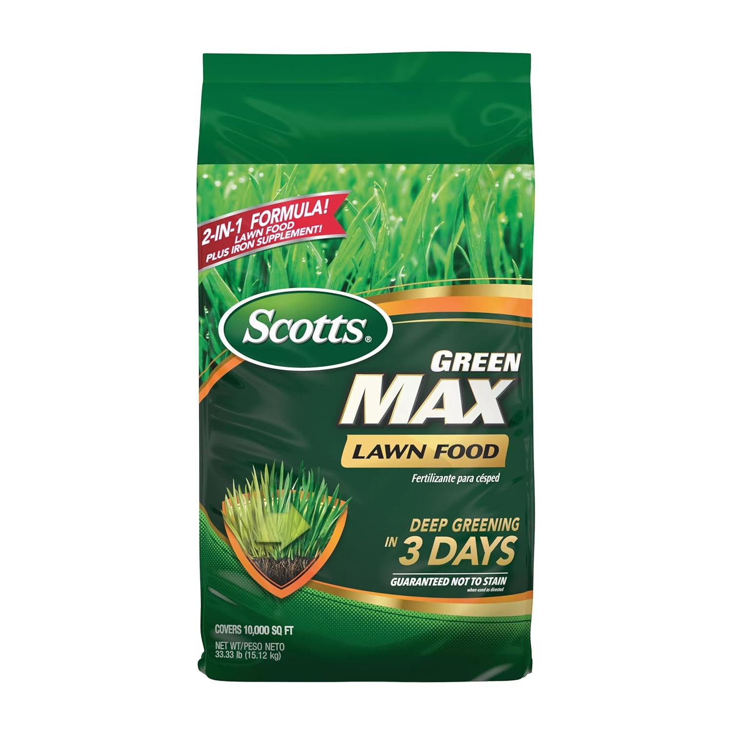 Scotts Green Max Lawn Food, 33.33 Lbs. | Lawn Fertilizer for Grass plus Iron Sup