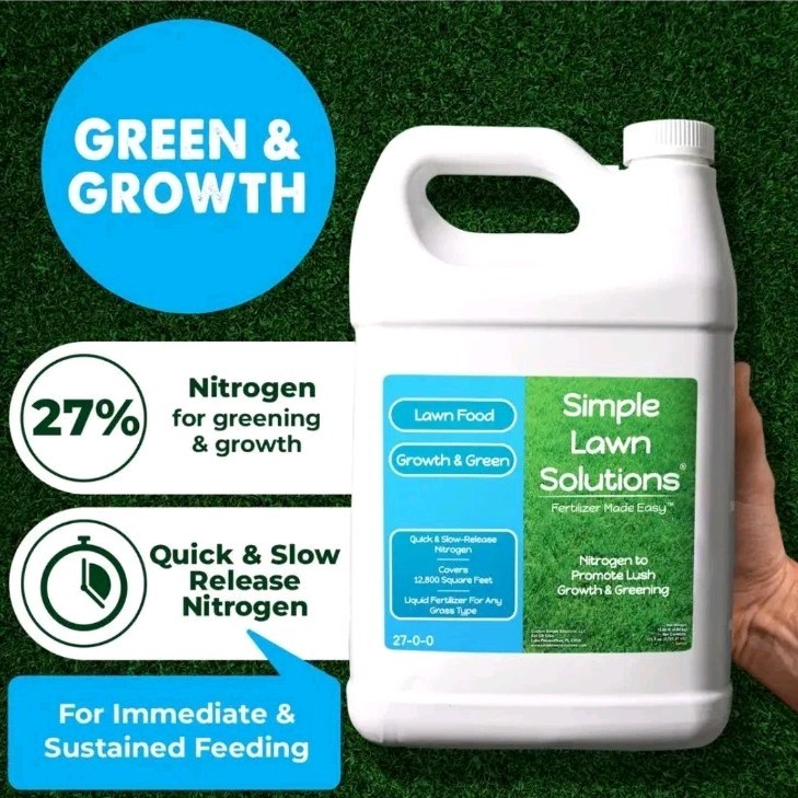 Simple Lawn Solutions 27–0–0 Liquid Lawn Fertilizer, 12,800sq Ft, 1 Gallon, NEW