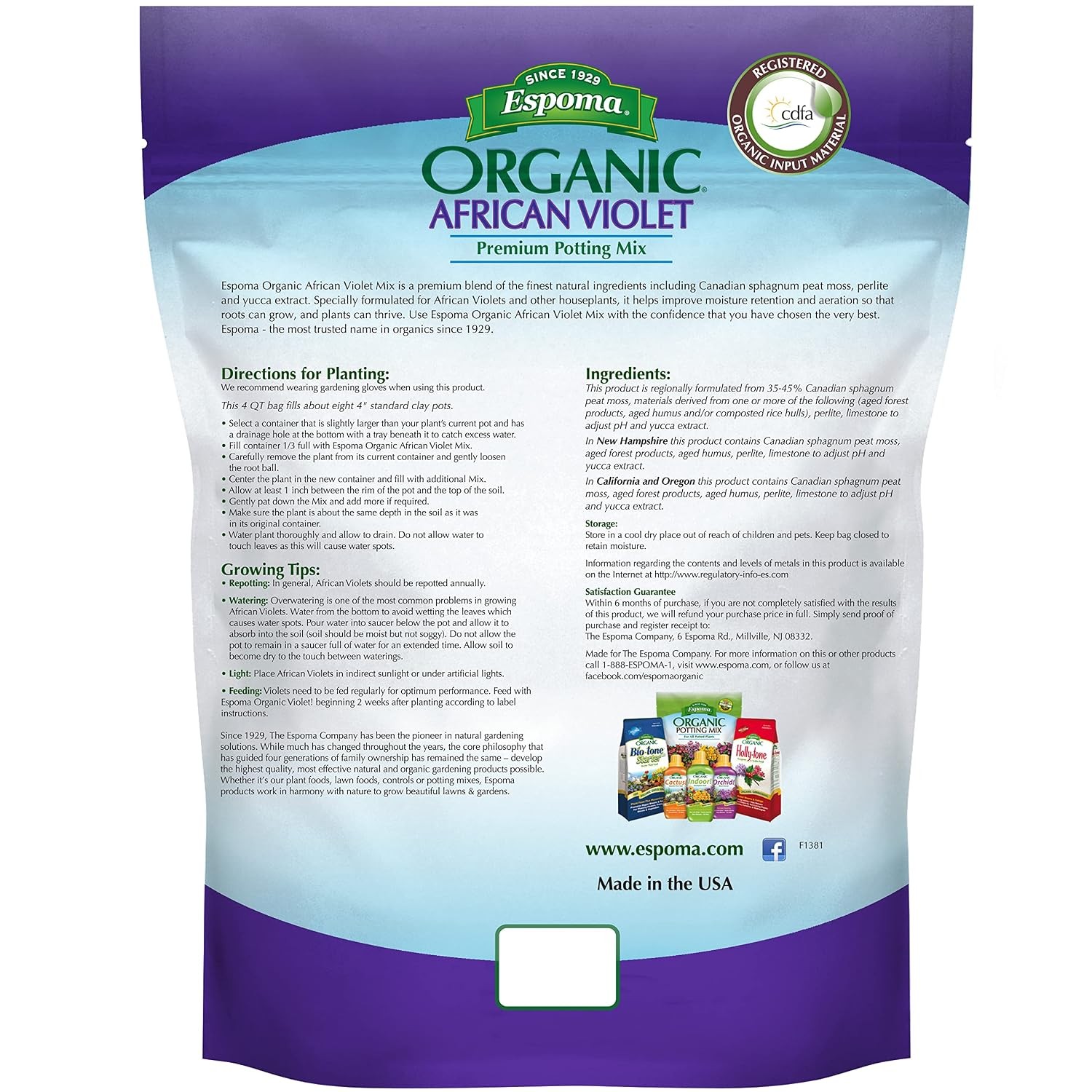 Organic African Violet Mix 4qt Bag and Liquid Plant Food Concentrate 8oz Bottle