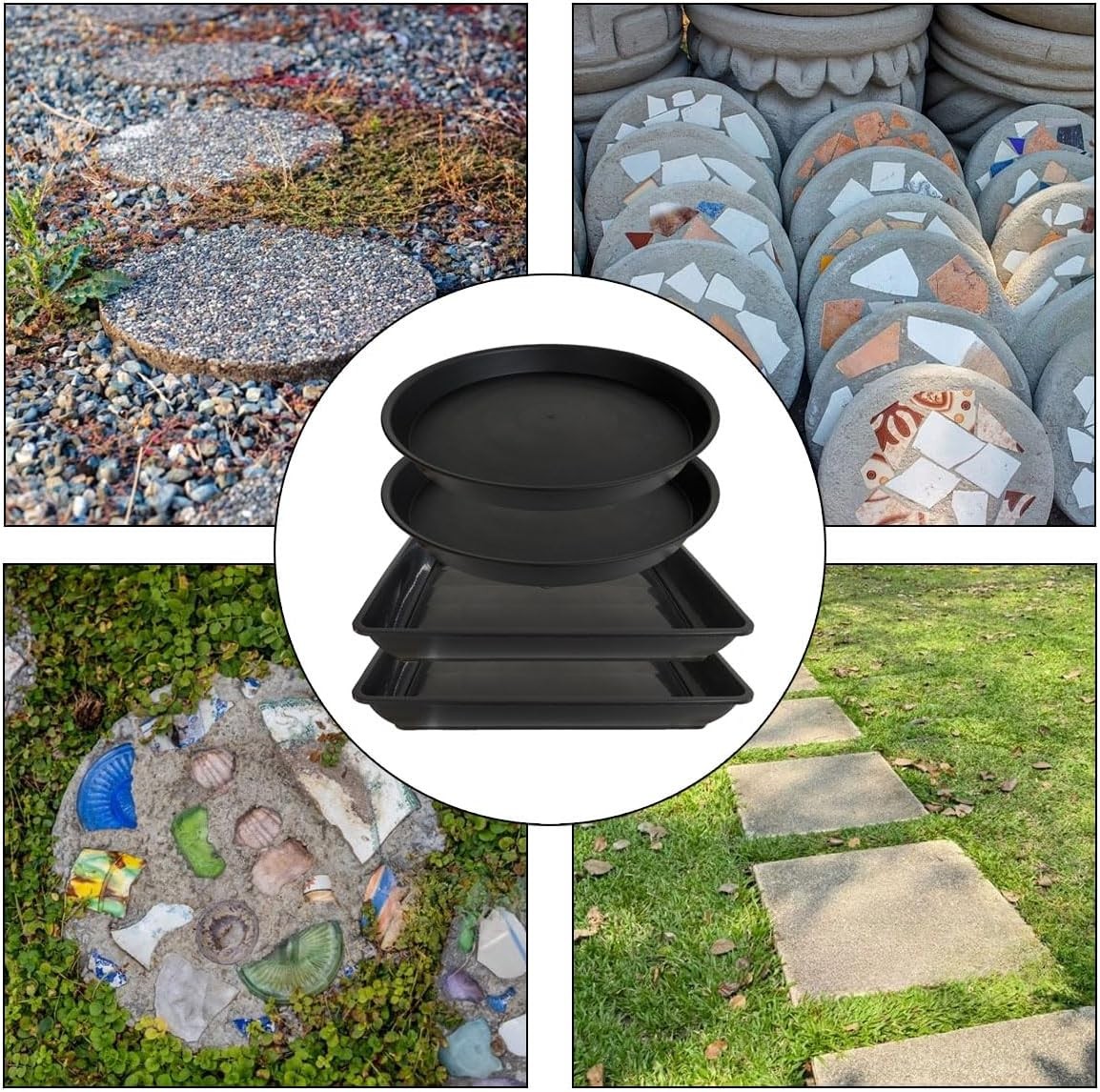 Round Stepping Stone Molds, 4 Size Cement Paver Molds for Concrete 12.7” 13.2”