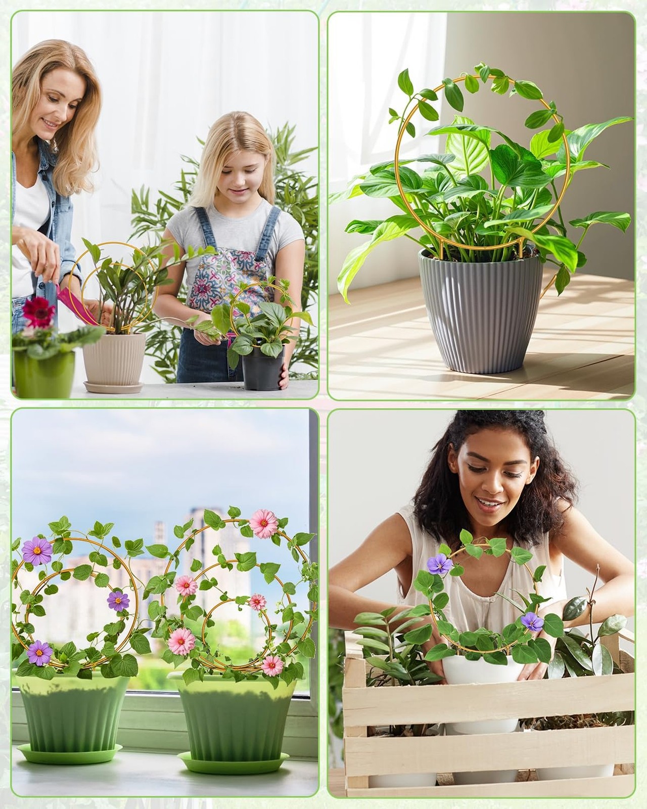 3 Pack Premium Round Plant Trellis Indoor, Small Metal Plant Support Stake fo…