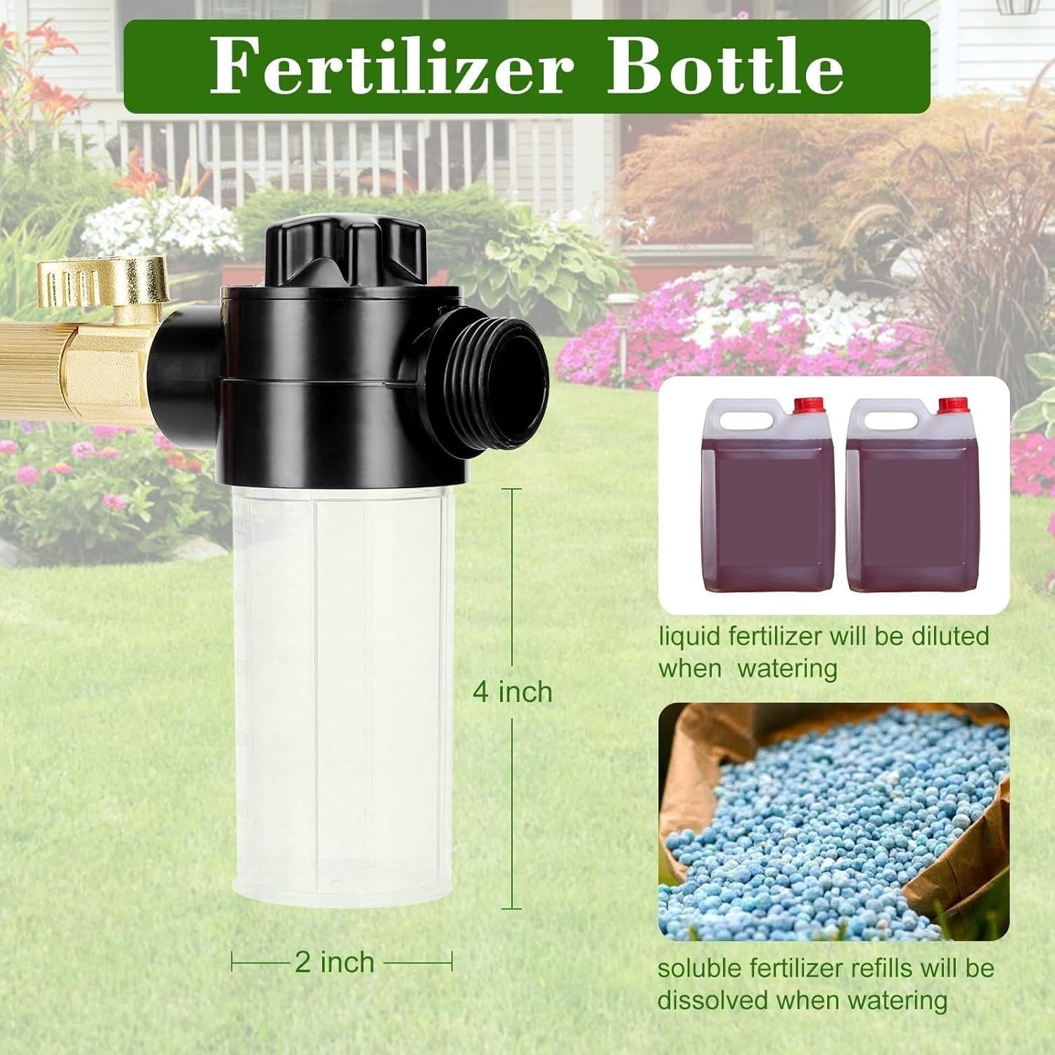 Deep Root Tree Watering Spike with Fertilizer Bottle, Stainless Steel, T-Handle