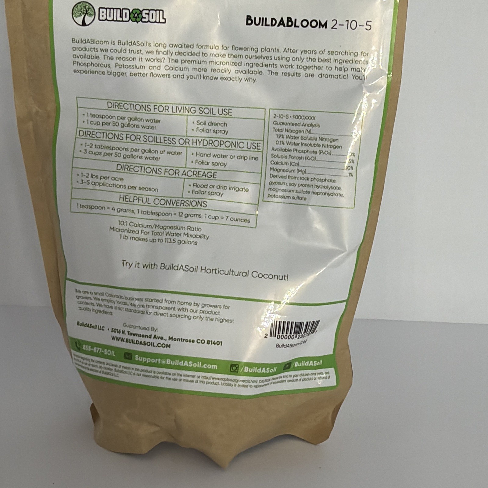 BuildASoil BuildABloom 2-10-5 Vegan Bloom Booster Fertilizer Powder 1 lb Bag