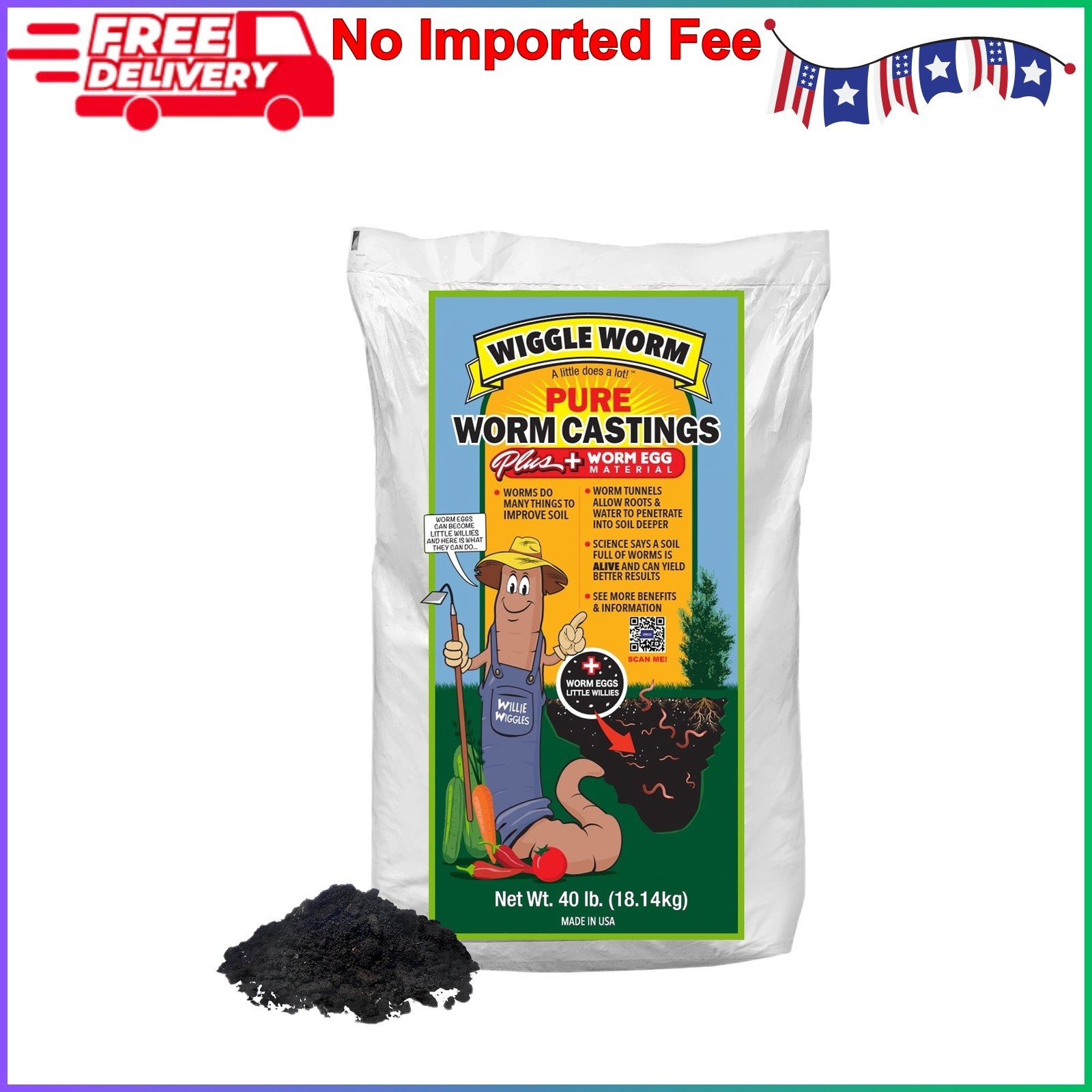 Wiggle Worm 100% Pure Worm Castings Plus Worm Egg Material, 40lbs – Fertilizer