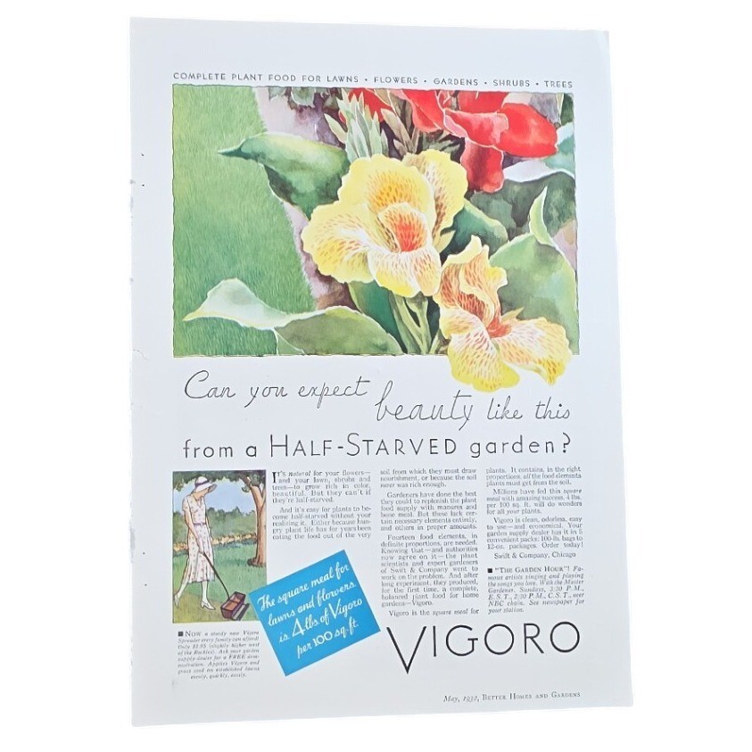 Vintage 1932 Vigoro Complete Plant Food Advertisement – Garden Beauty