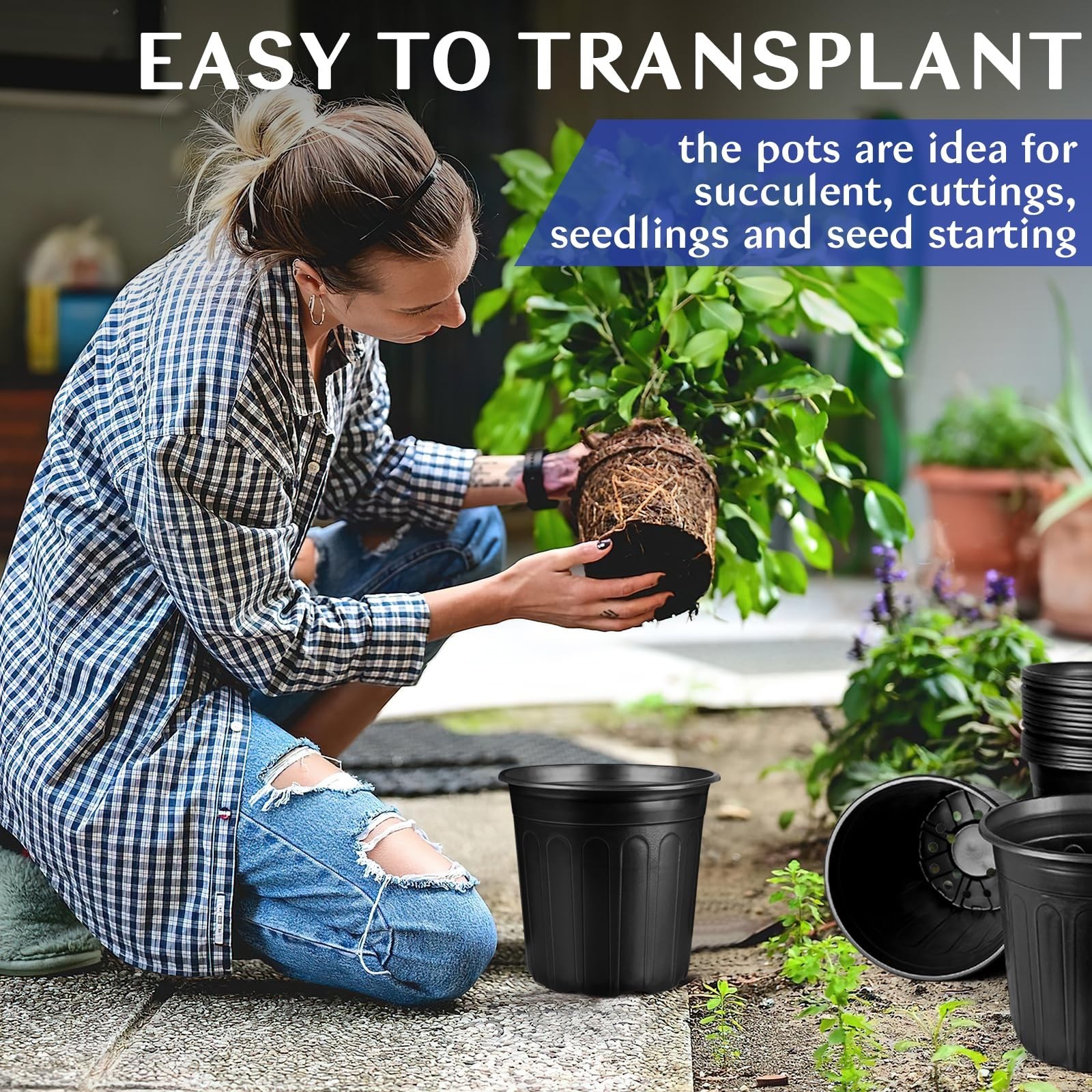 7 Gallon Pots for Plants, 12.8 Inch Nursery Pots with Drainage Holes, 7 Gallo…
