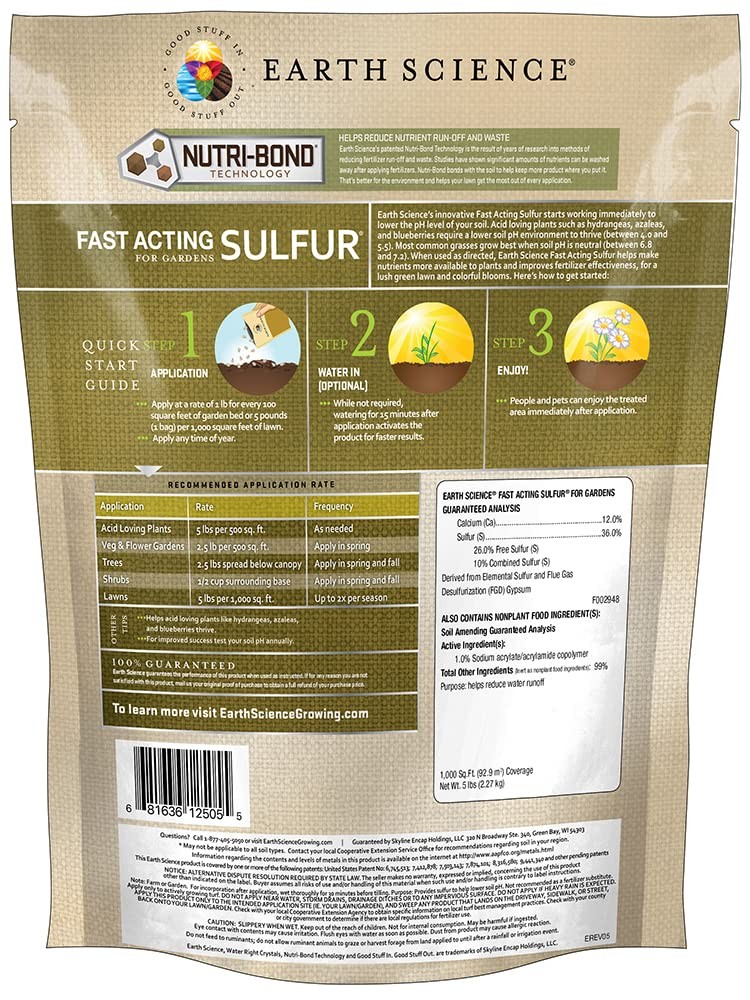 Fast Acting Sulfur Granules 5lb Lowers Soil pH, Boosts Growth for Acid Plants