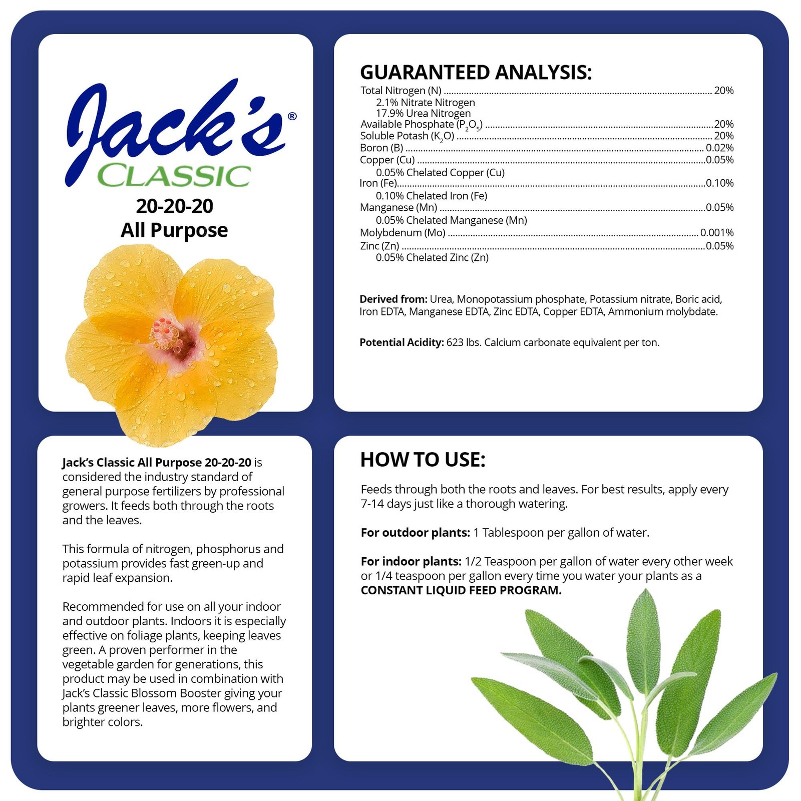 New Best Jack’s Classic All Purpose 20-20-20 Water Soluble Plant Food 1.5lbs