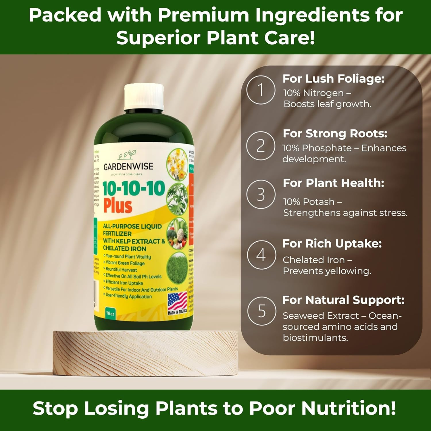 GARDENWISE 10-10-10 All Purpose Plant Food – Liquid Fertilizer with Seaweed Kelp