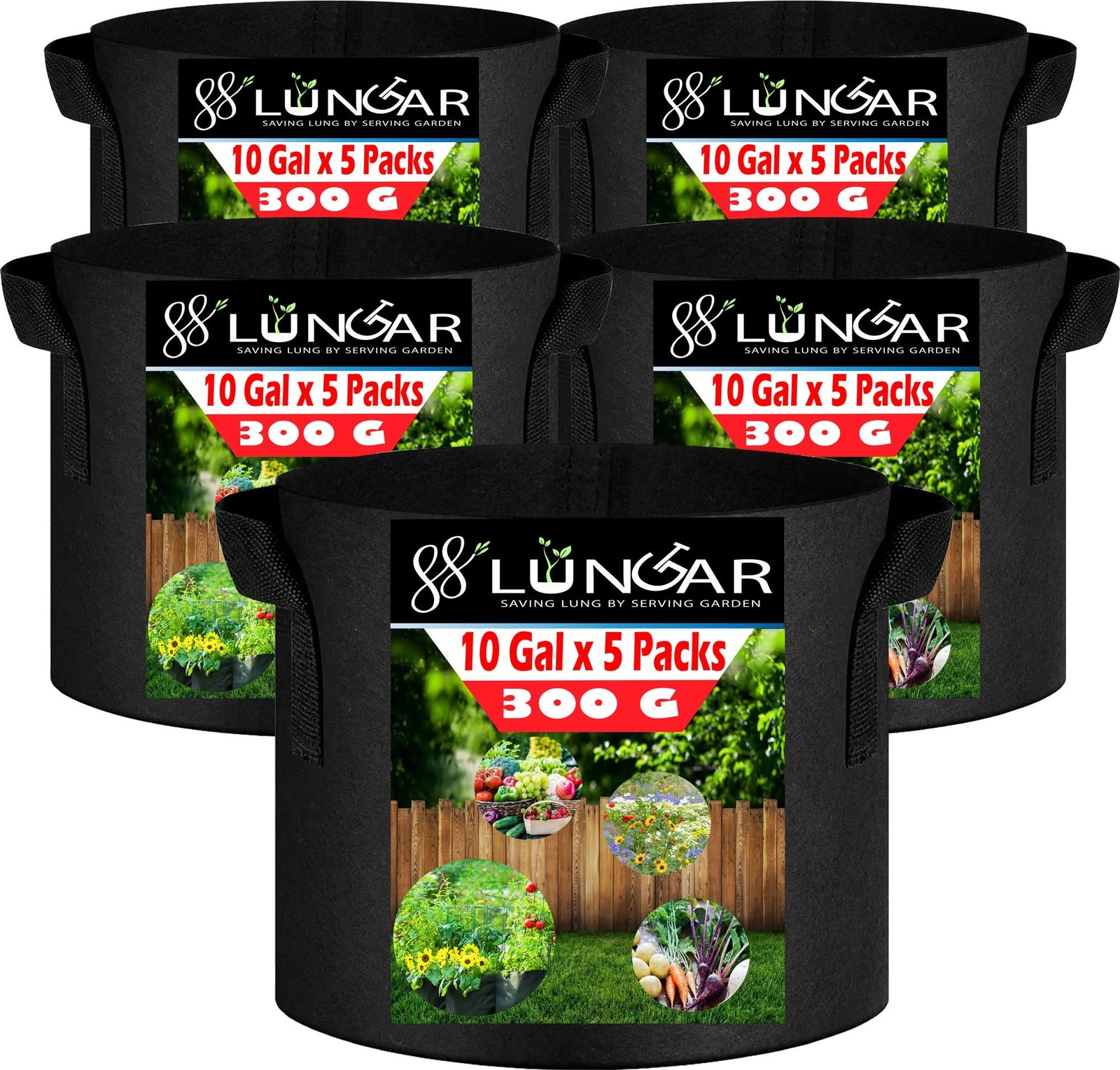 Plant Grow Bags 10 Gallon 5 Packs Planter Pot, Thickest Aeration 300G Non-Wov…