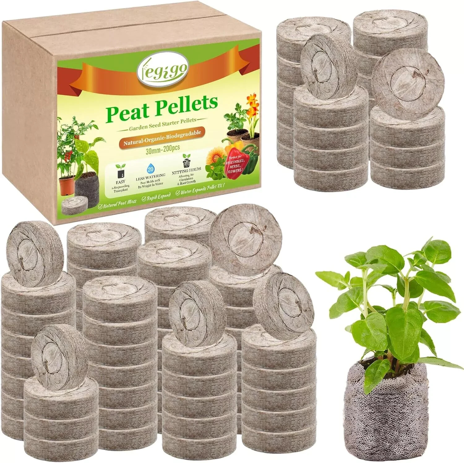 200 Pcs 30mm Seed Starter Peat Pellets Pods for Seedlings- Compressed Starting