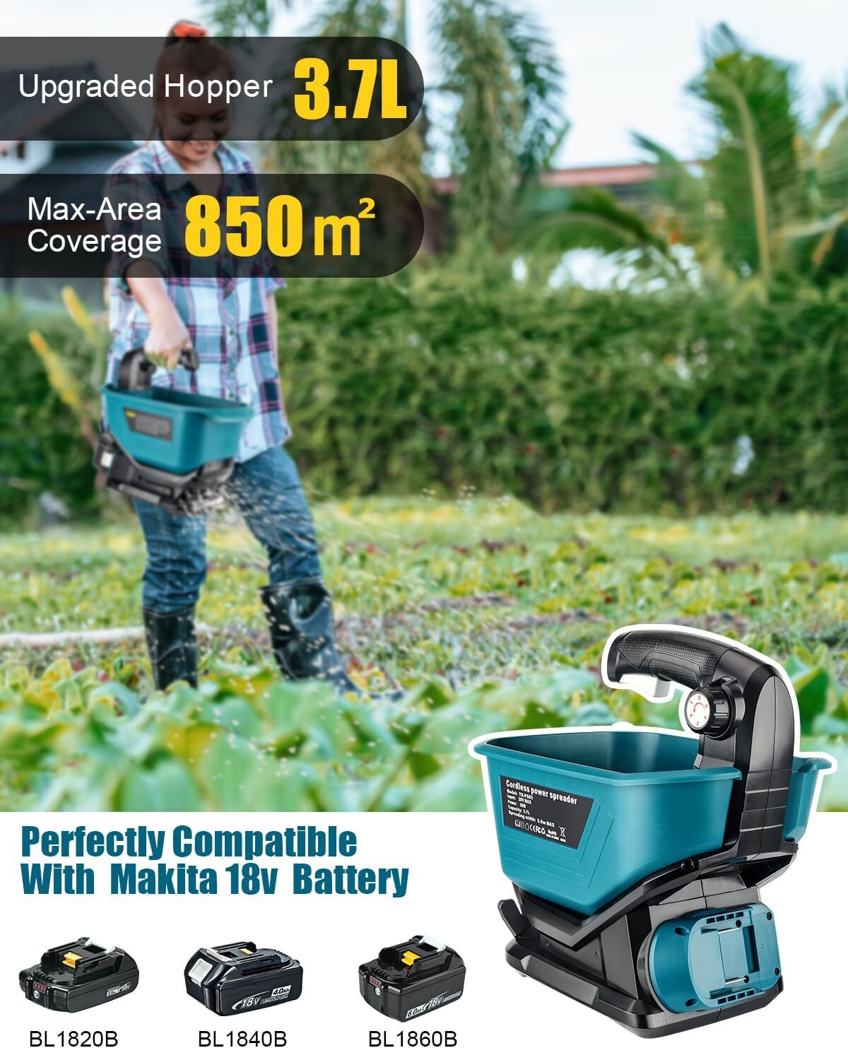 Salt Spreader for Makita 18v Battery,Handheld Fertilizer Spreader for