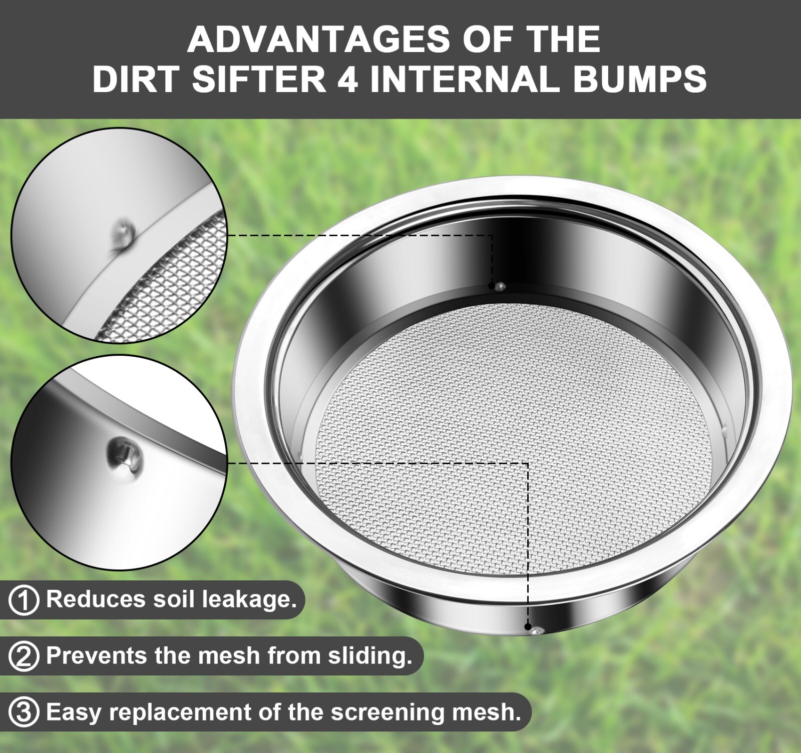 dirt garden sieve soil sifter – Stainless Stackable Sifting Pan Soil Sand Sieve
